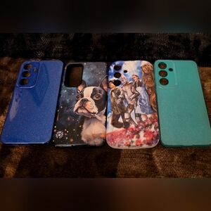 Bundle Of 4 Blue & Teal Sparkle Phone Cases Collection with Dogs Galaxy 25 Plus